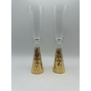 IMPULSE! Gold Chisel Champagne Flutes Set of 2 EUC